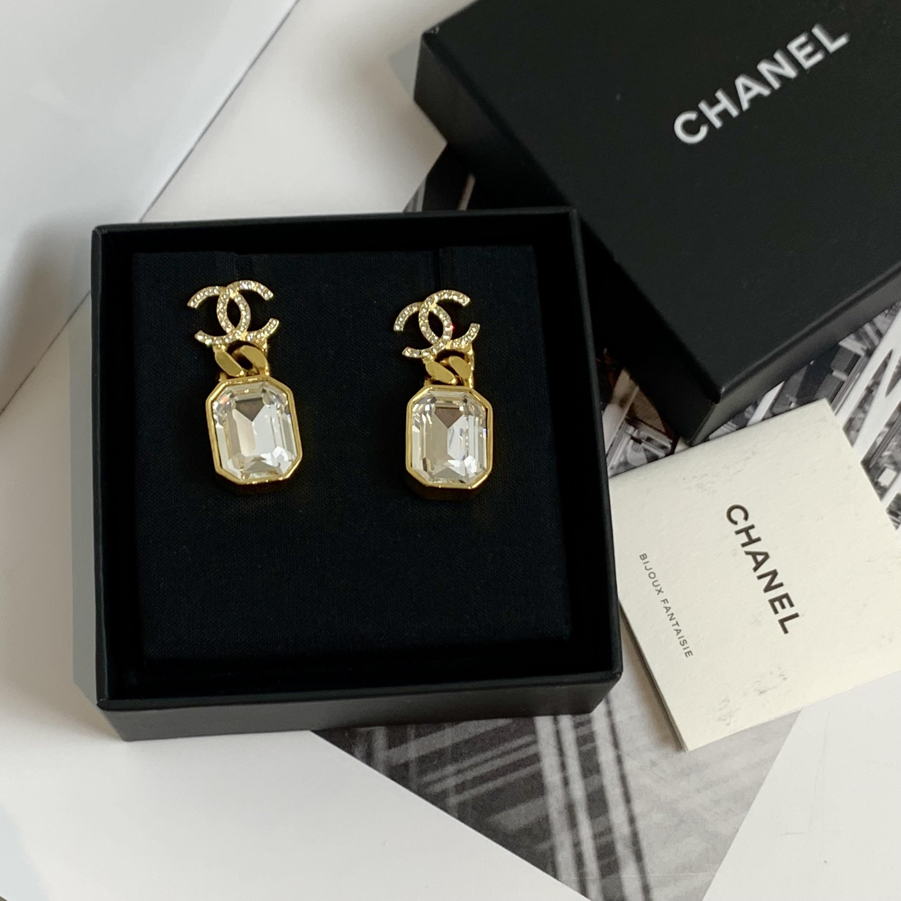99新 Chanel/香奈儿 壹臻su/21C宝石水钻双C耳钉/12期/ 57999677 