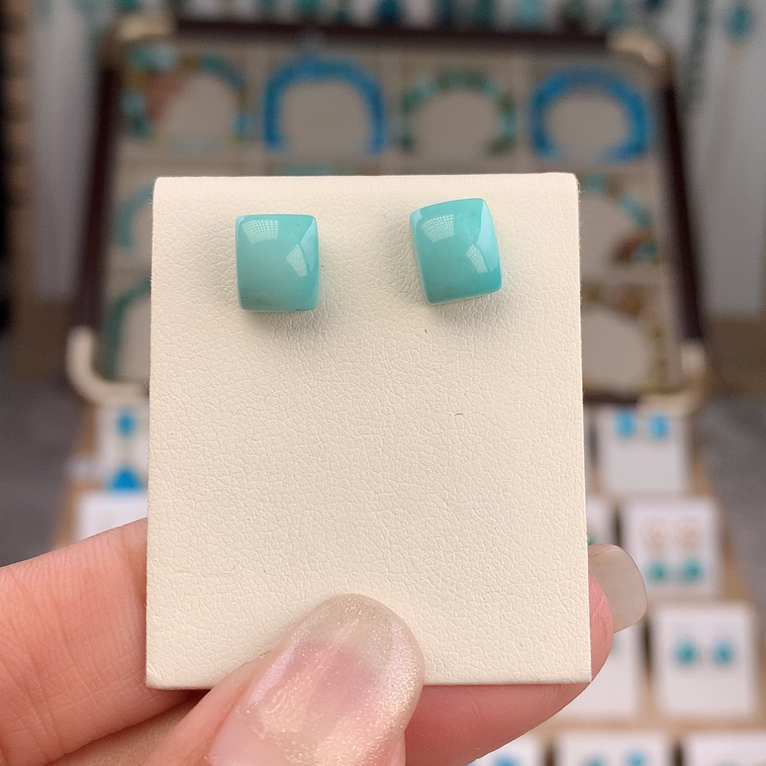 绿松石银S925镶嵌耳饰