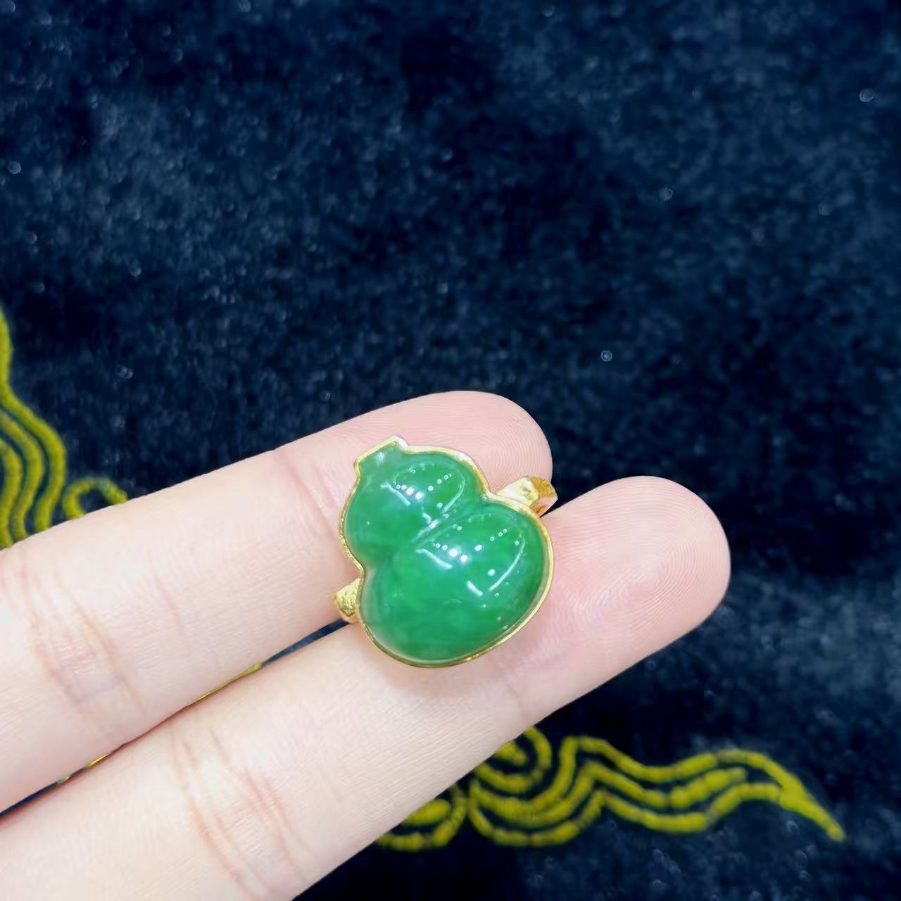 S925银和田玉葫芦戒指-约18*16*5mm-多样性发货-Y欣- A4884