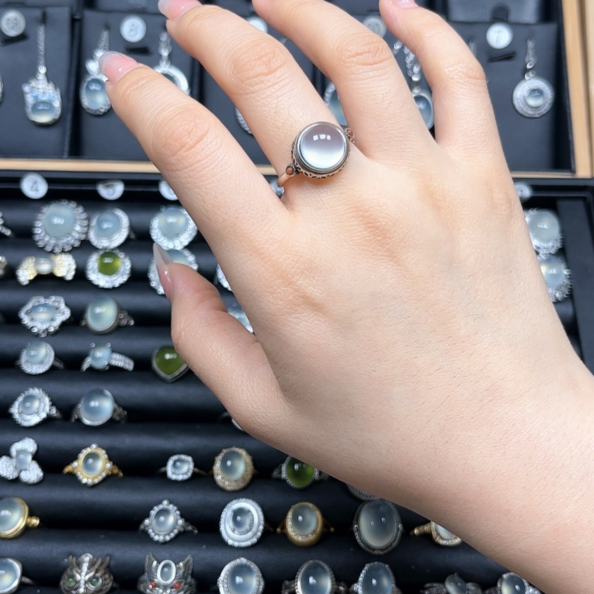 【闪购商品】岫玉戒指银S925镶嵌关***3