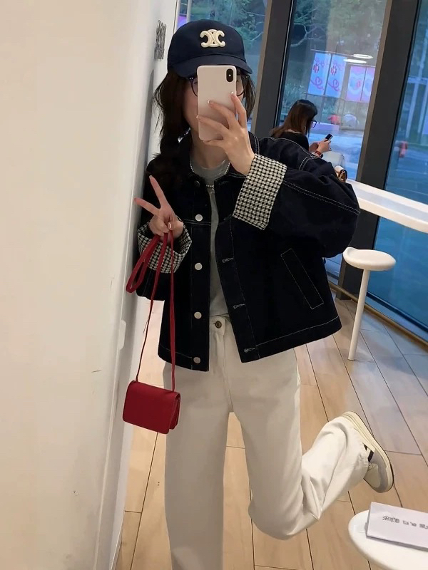 短款女短外套复古撞色泡泡袖外套上衣ins百搭秋季秋装韩版