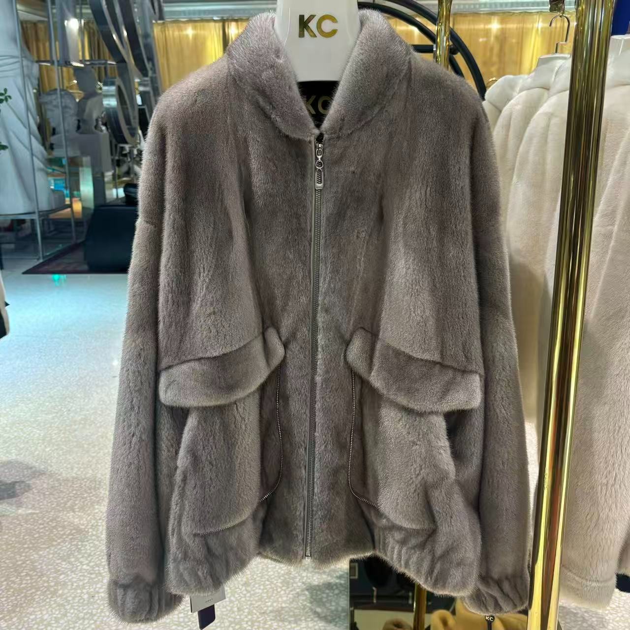 KC【天然皮草】男款银兰立领