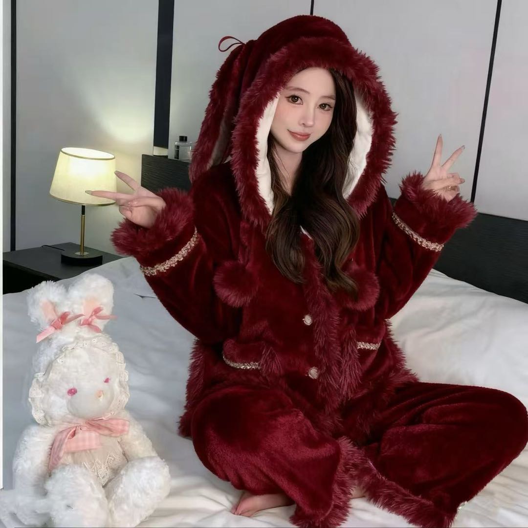 彭裳裳【枫丹枕梦】女士睡衣套装居家冬款加厚舒适保暖百搭家居服