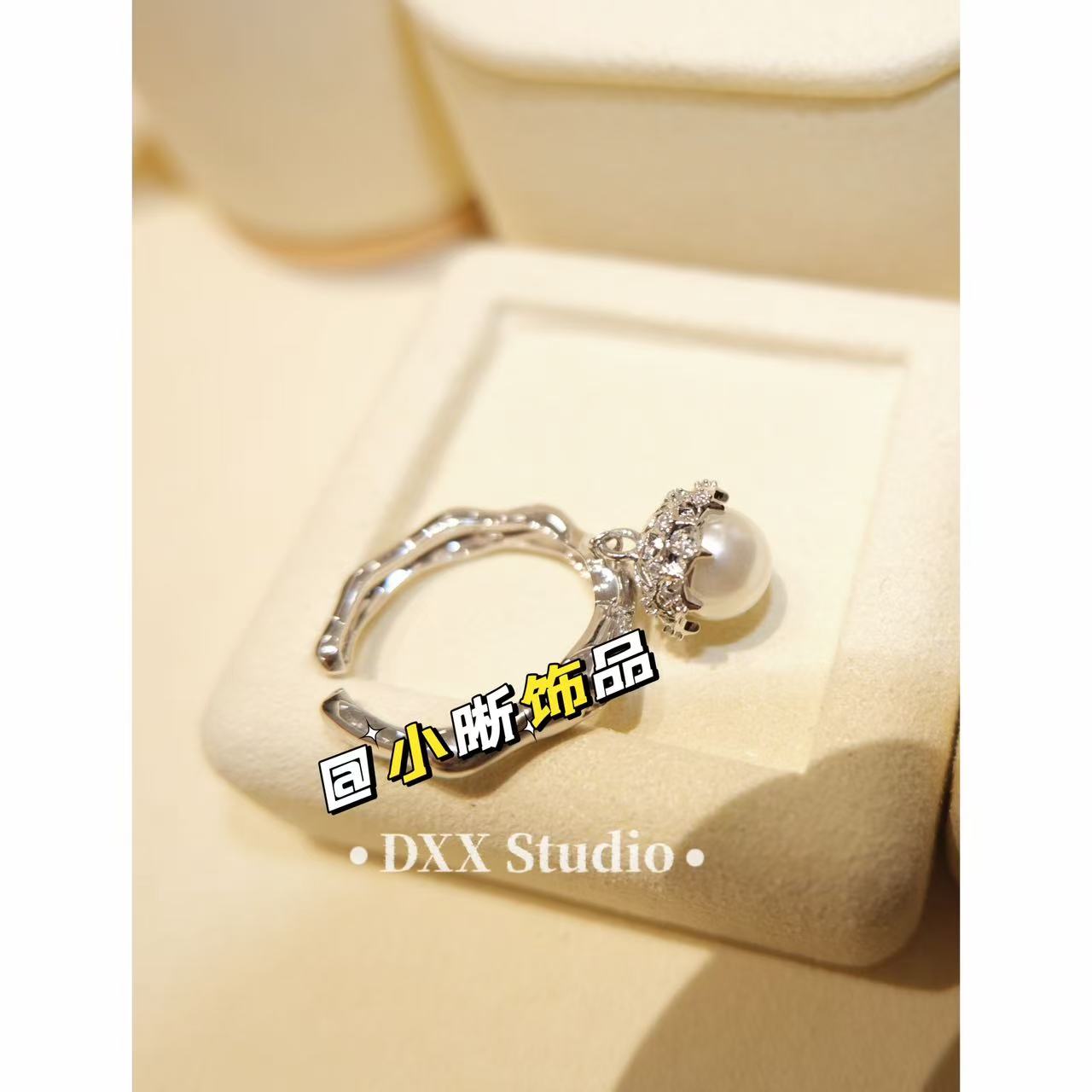 铜合金锆石戒指 小众设计银色系高级感ins开口戒指45792