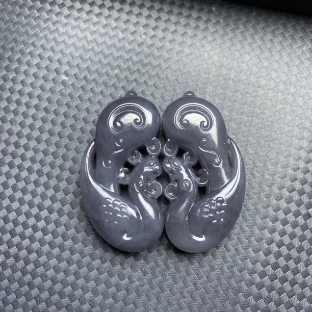 和田玉烟紫龙凤呈祥对牌挂件