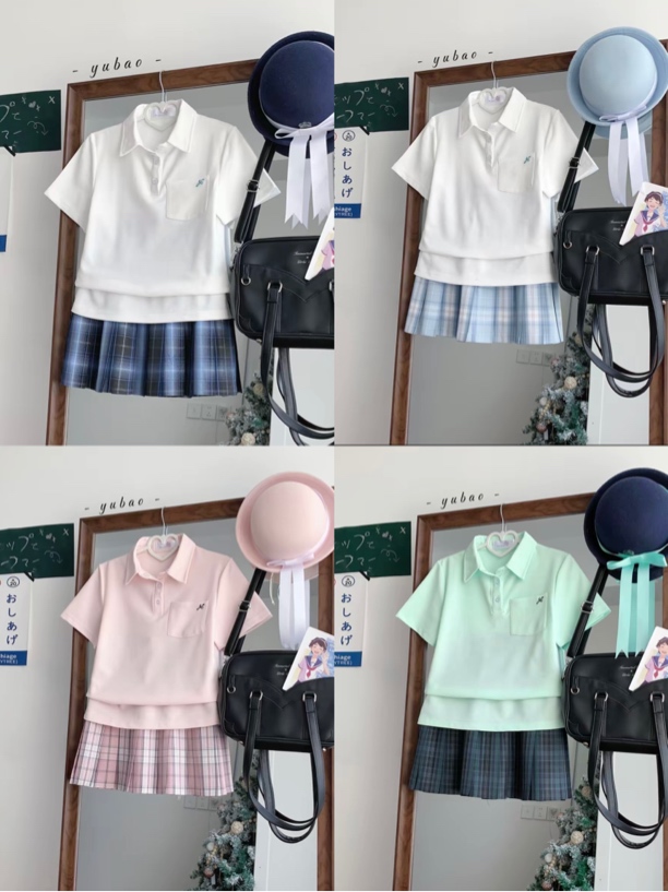 川岛琦jk原创收腰POLO衫夏季薄款新品学院风刺绣短袖上衣夏款学生