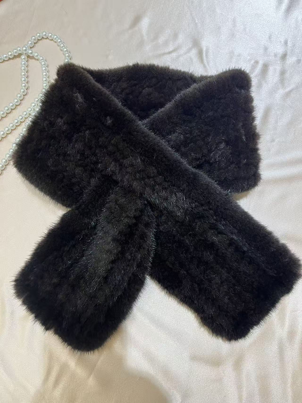 水貂毛手工编织直板秋冬围巾ins简单百搭冬季保暖时尚