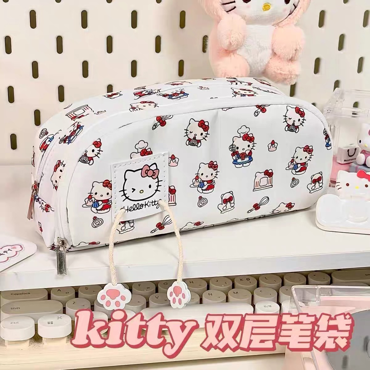 小红书同款ins帕恰狗印花笔袋学生夹层大容量多层可爱高颜值文具