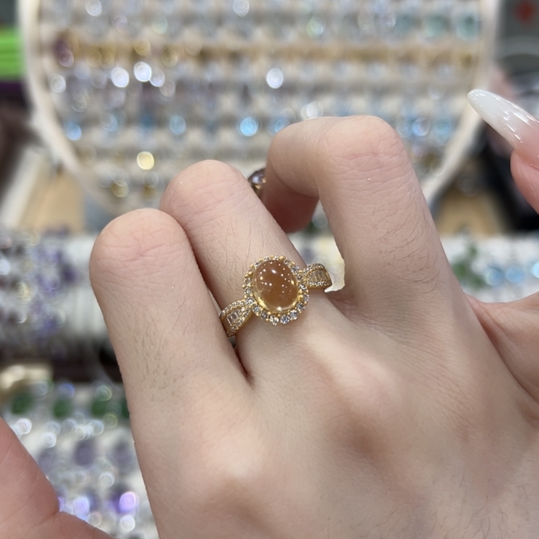 哈***米银S925镶嵌戒指黄晶