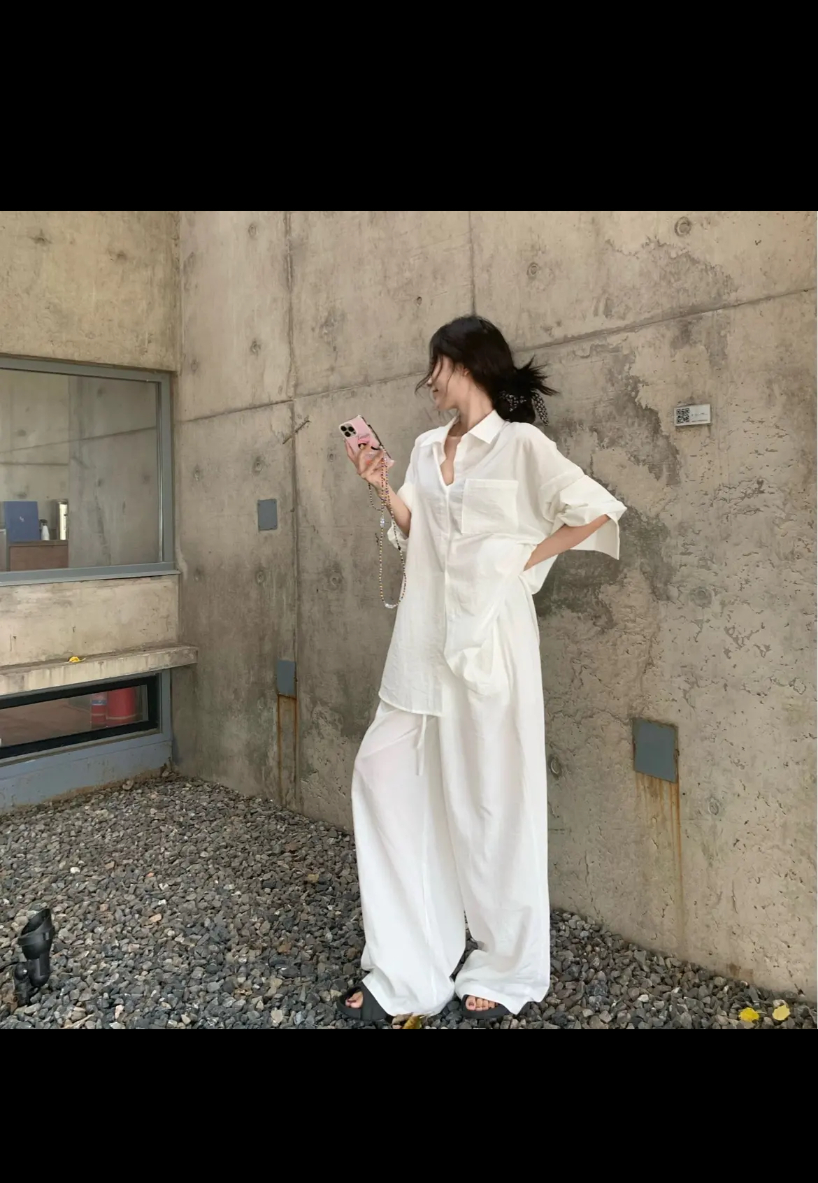 喜熙·XIXI韩版松弛感慵懒套装宽松休闲衬衫高腰系带阔腿裤【022】