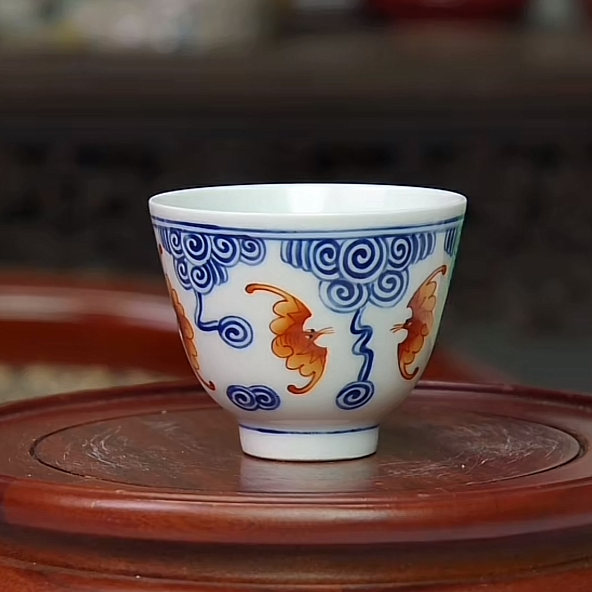 青花 洪福齐天纹 杯   高5.8公分 口径7公分 全品  