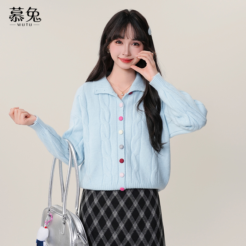 慕兔温柔风高领毛衣开衫外套女2025春季新款慵懒软糯宽松针织上衣
