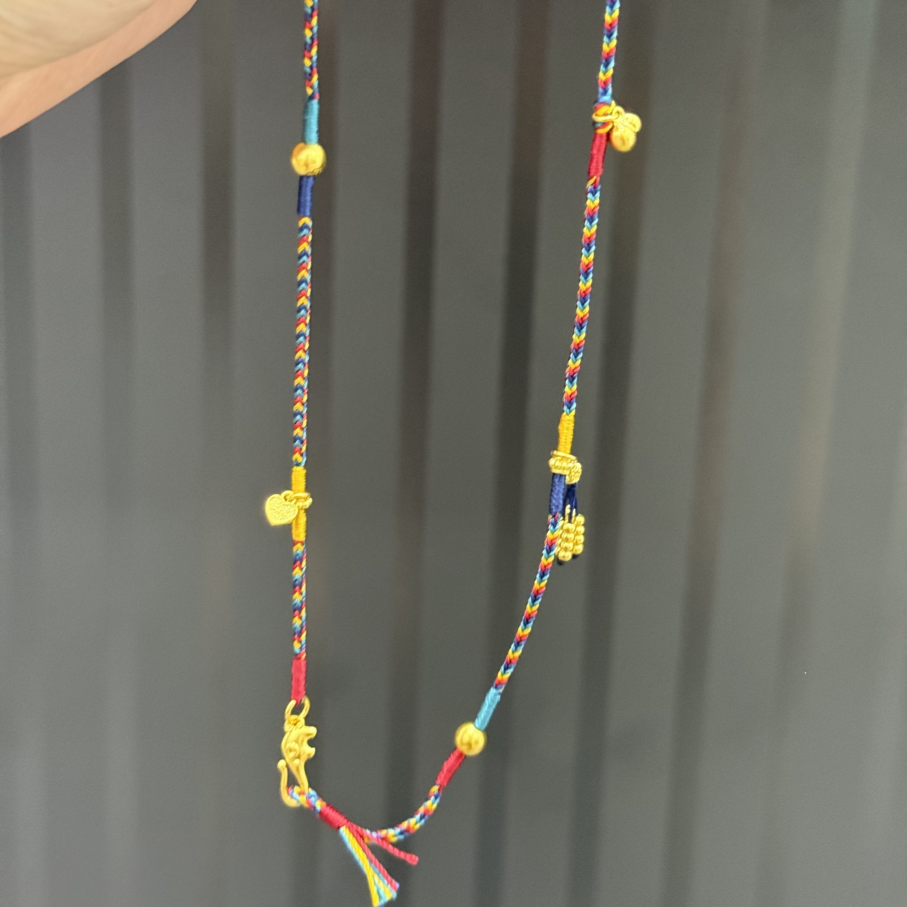 藏式彩绳绳链 足金999