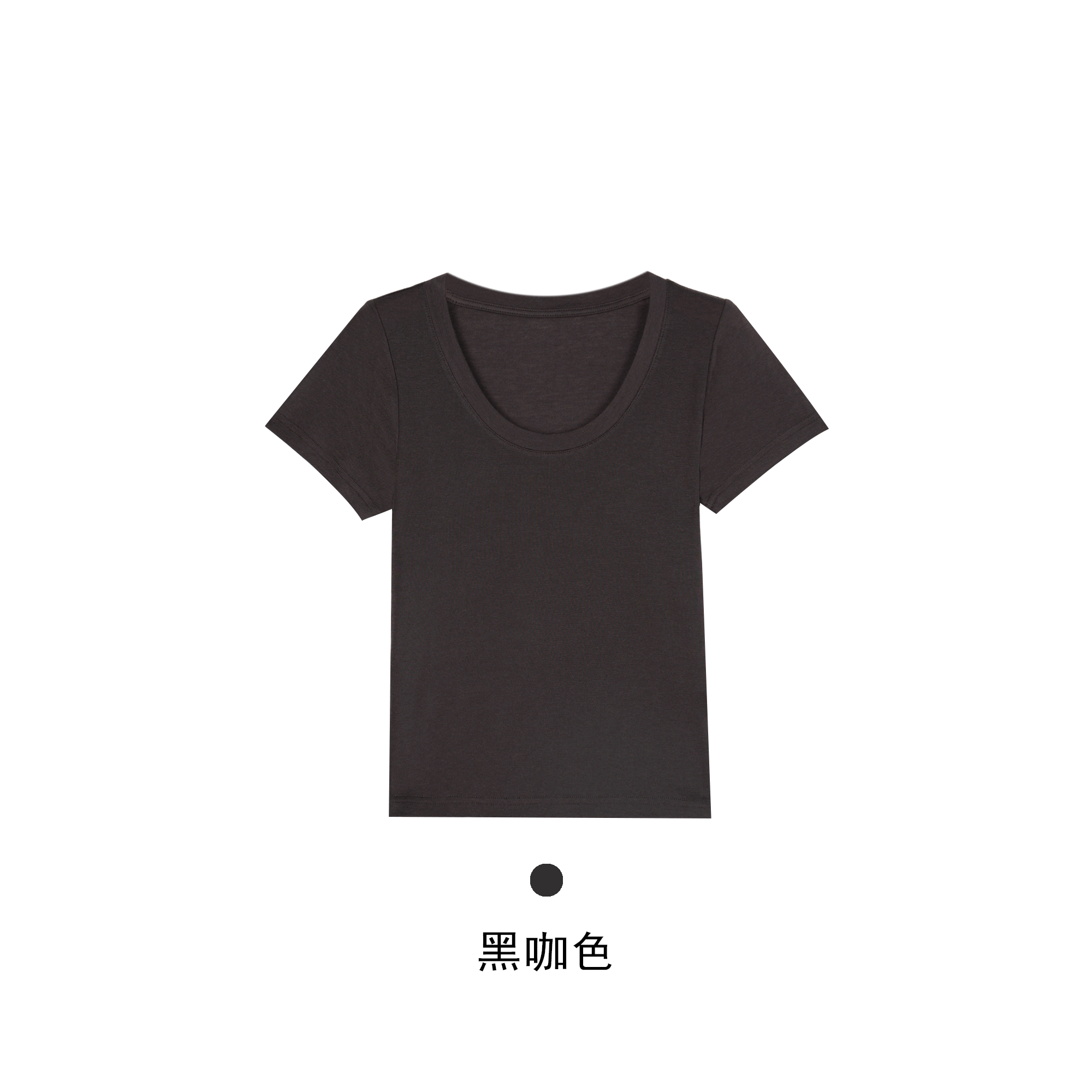 LILI【天鹅颈】U领 莱赛尔＋绵羊毛 简约T恤舒适百搭纯色短袖770694