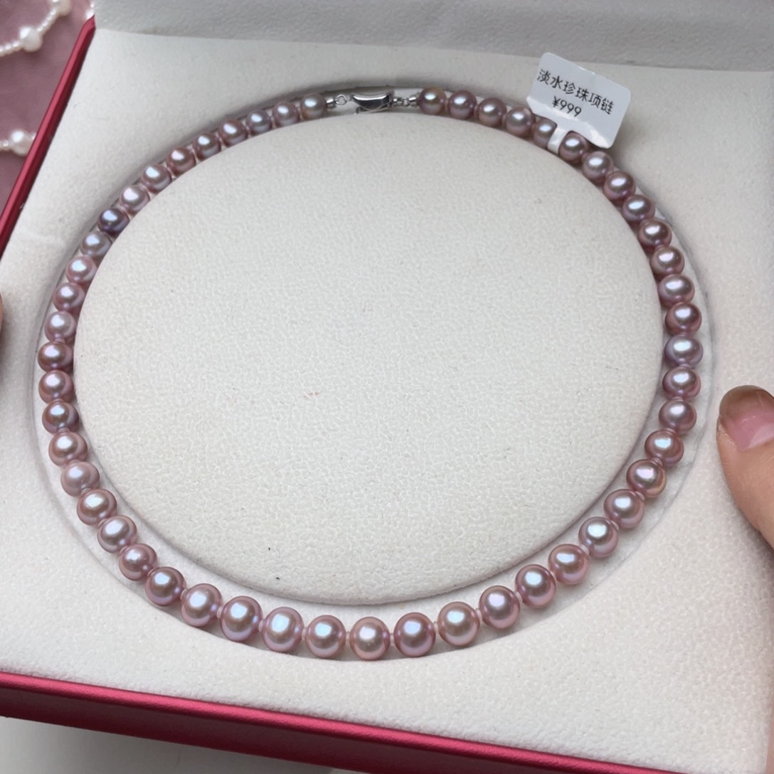 淡水珍珠项链银S925镶嵌8-9