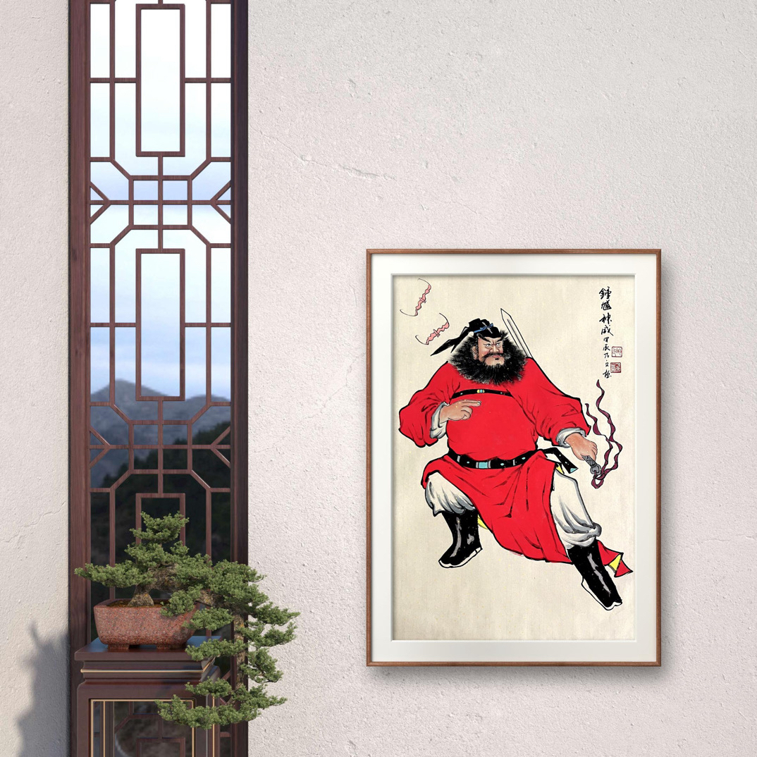 胡乃文国画【钟馗神威】纯手绘画芯原稿68✖️45cm，注意不带框发货