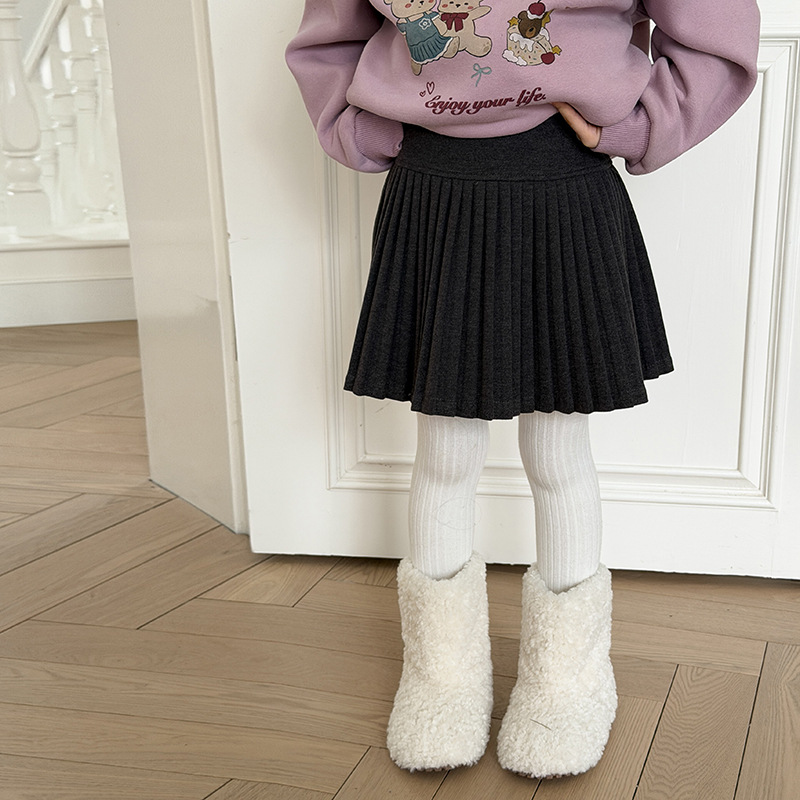 【加绒】女童韩版垂感半身短裙冬季保暖加厚星空呢料百褶裙25M034