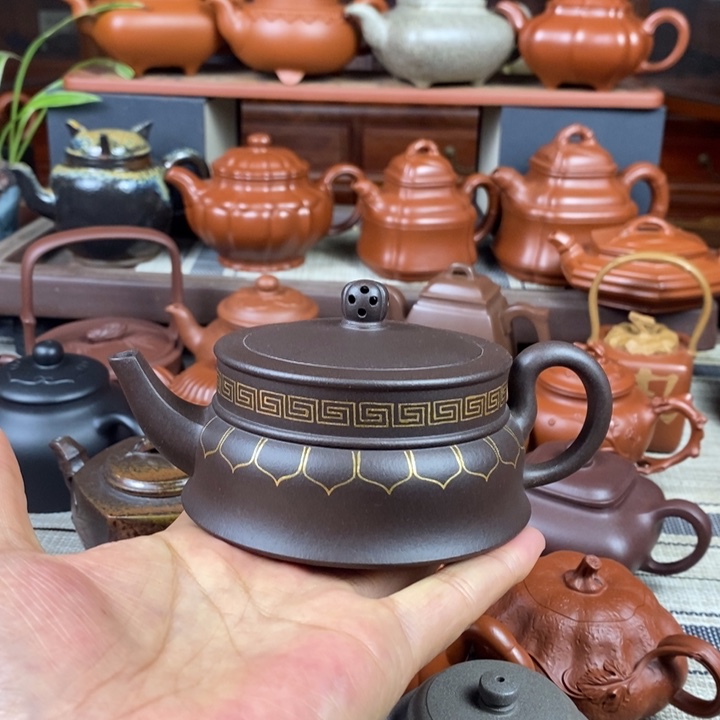 茶壶紫砂禅玉260cc原矿老紫泥描金丝特价