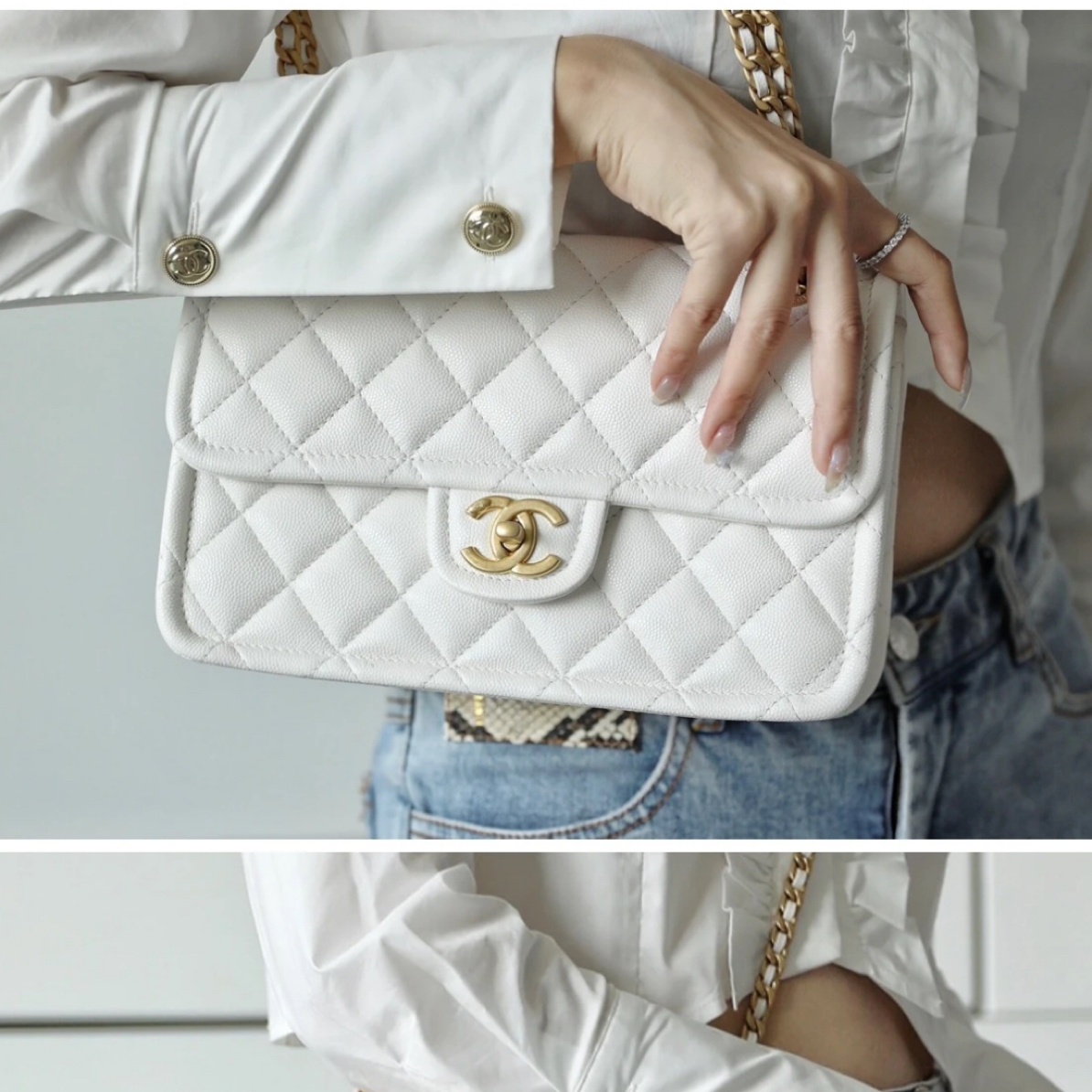 95新 Chanel/香奈儿 多多奢品/香奈儿白色荔枝牛豆腐链条包/97新