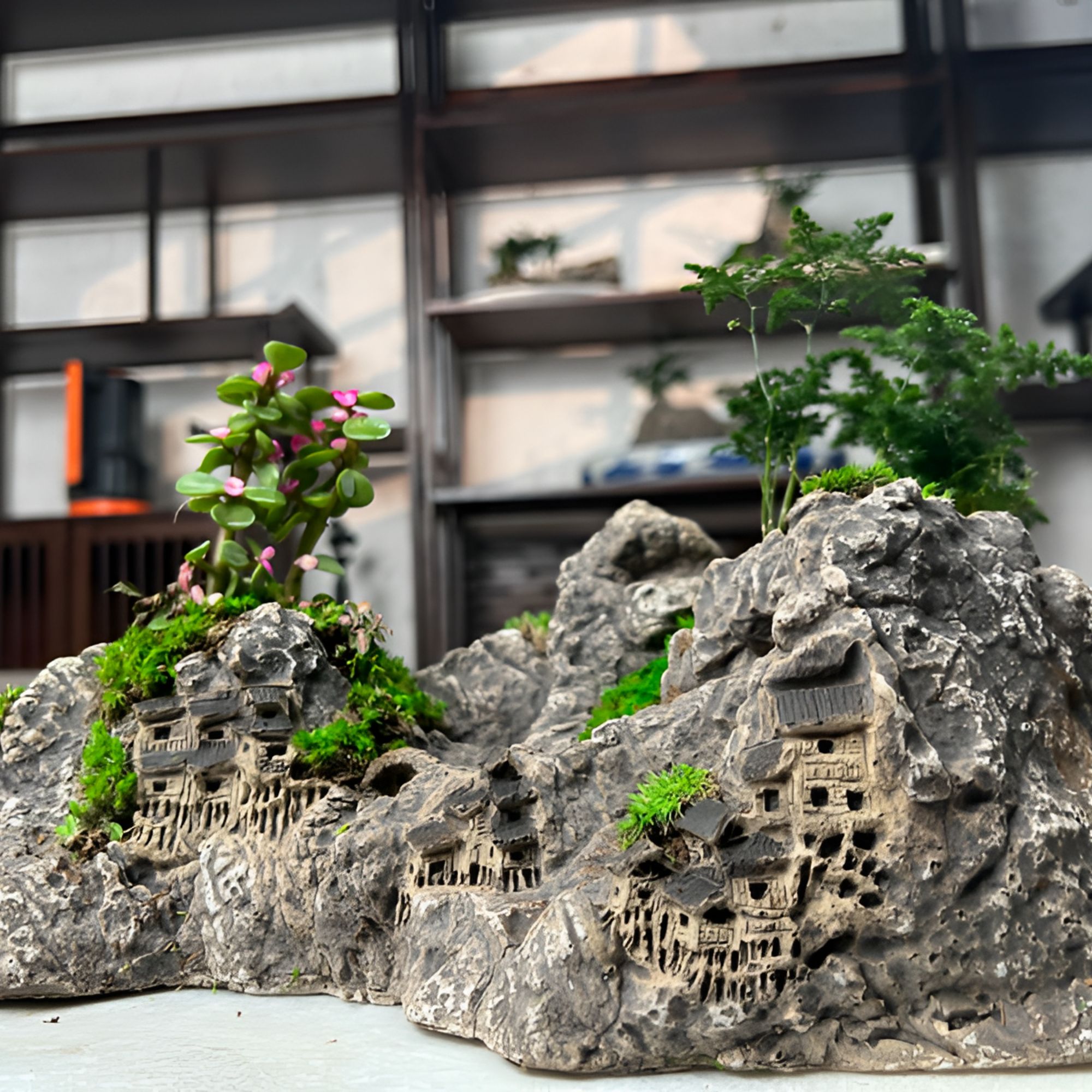 青苔茶台意境流水景观懒人好养免浇水室内盆景