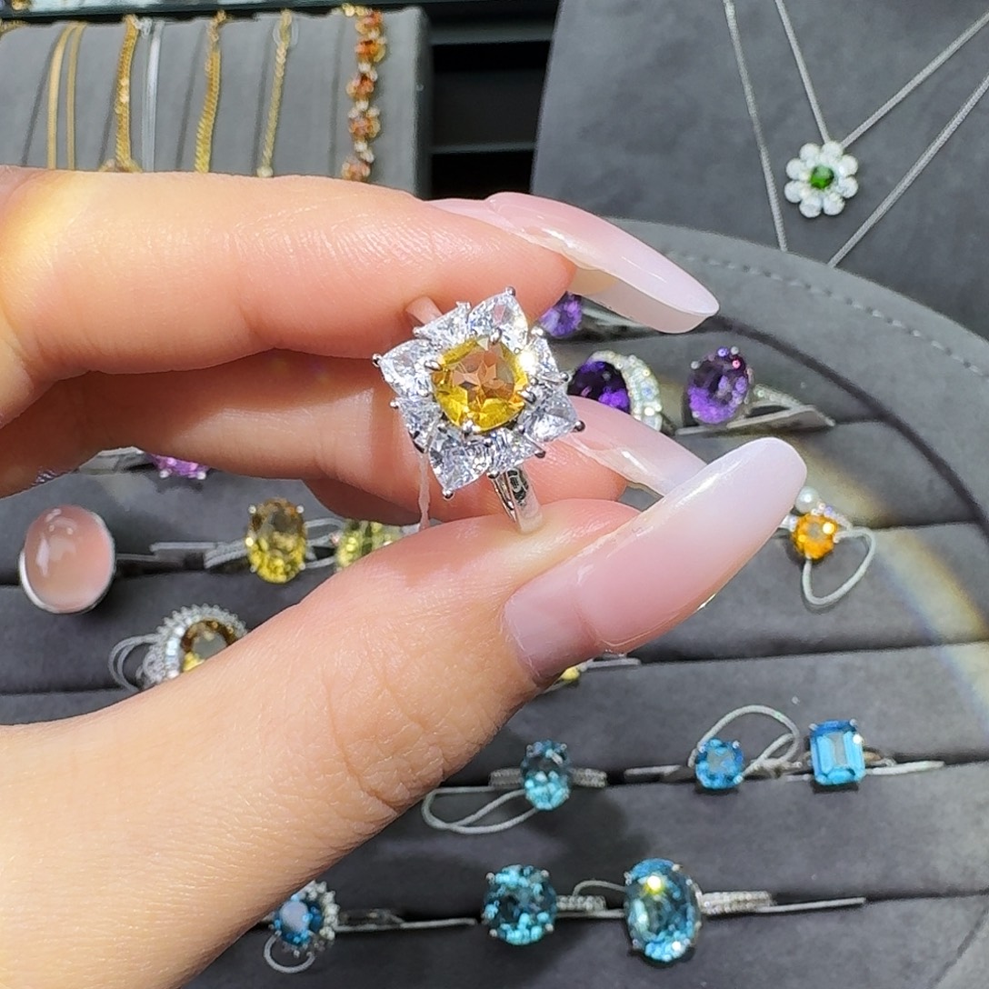 黄晶戒指银S925镶嵌1.0