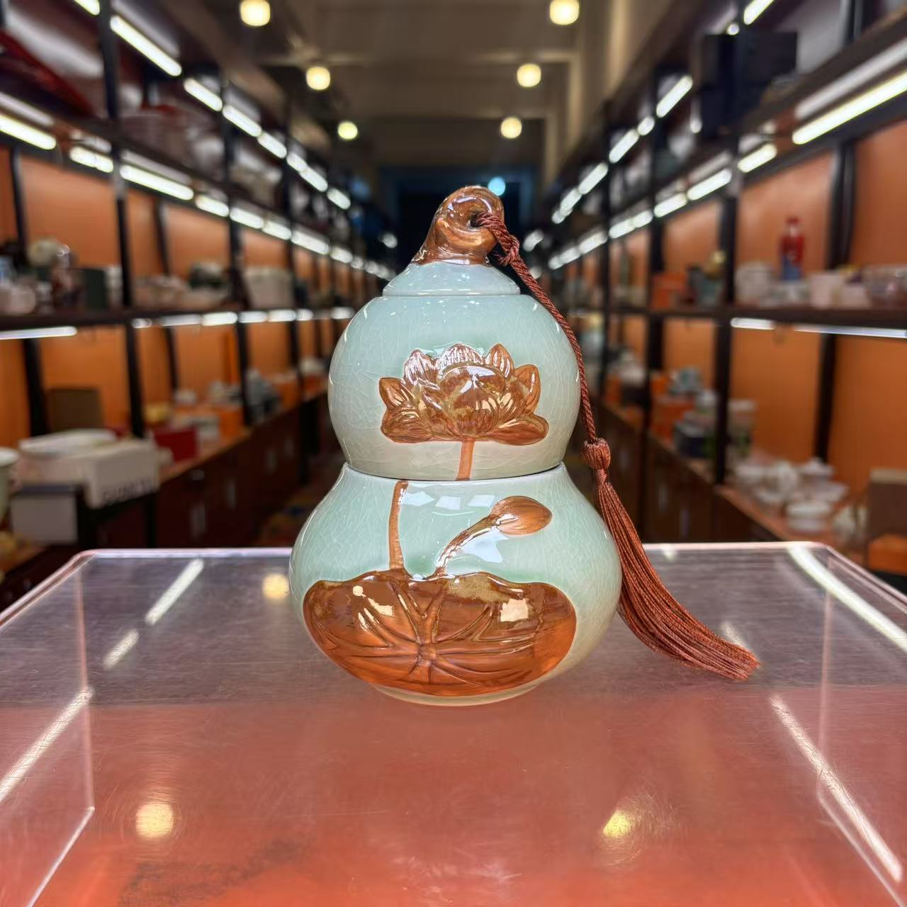 茗香瓷器 哥窑葫芦绿茶叶罐密封罐储物罐-5521