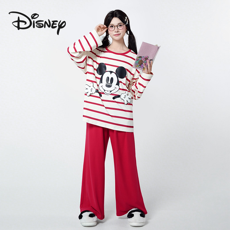 Disney/迪士尼秋季新款长袖长裤女士德绒睡衣可外穿家居服套装