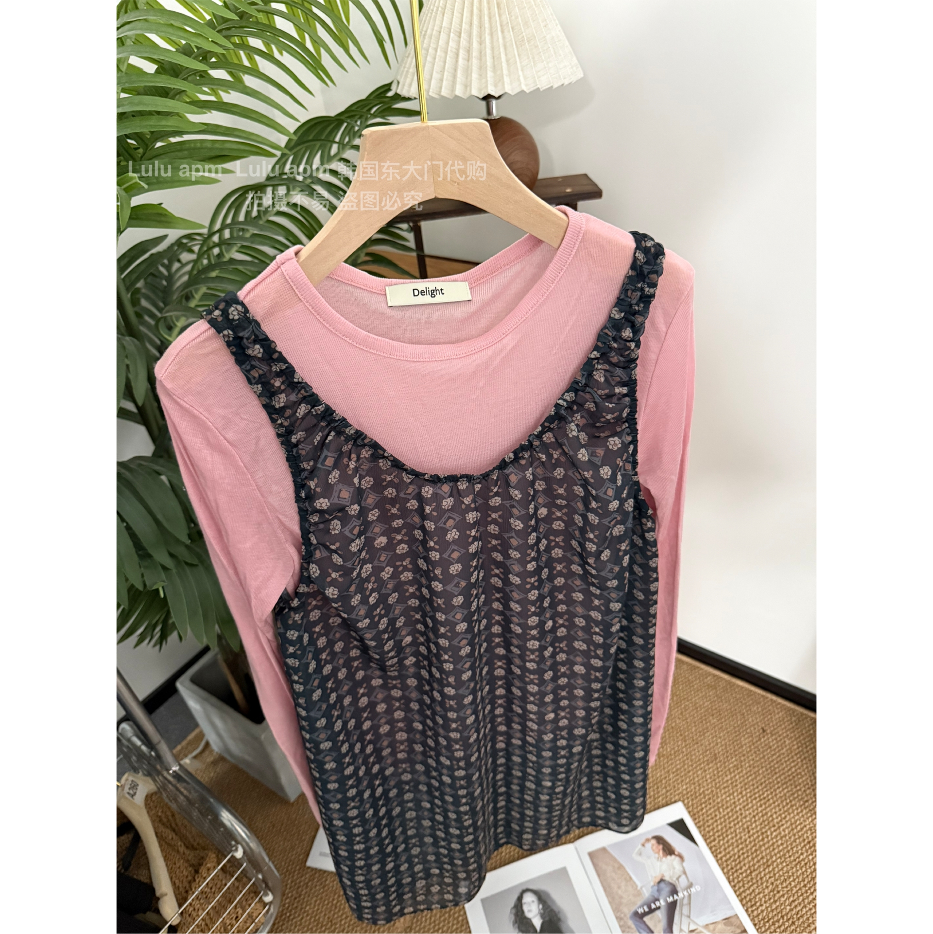 （甜蜜气泡水）韩国东大门圆领碎花薄款背心裙+粉色防晒套装C611