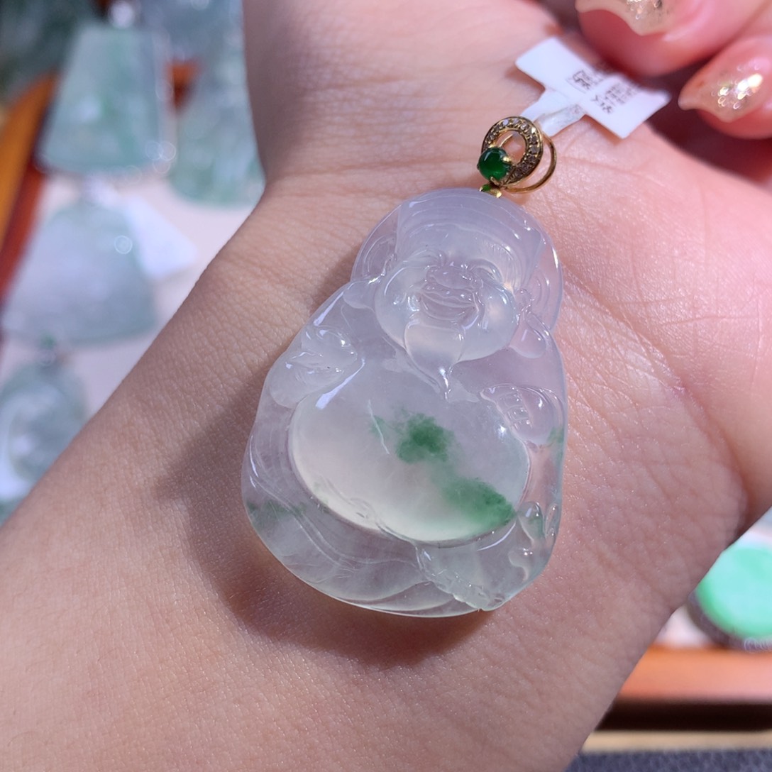 翡翠吊坠(不含链)18K金镶嵌冰财财
