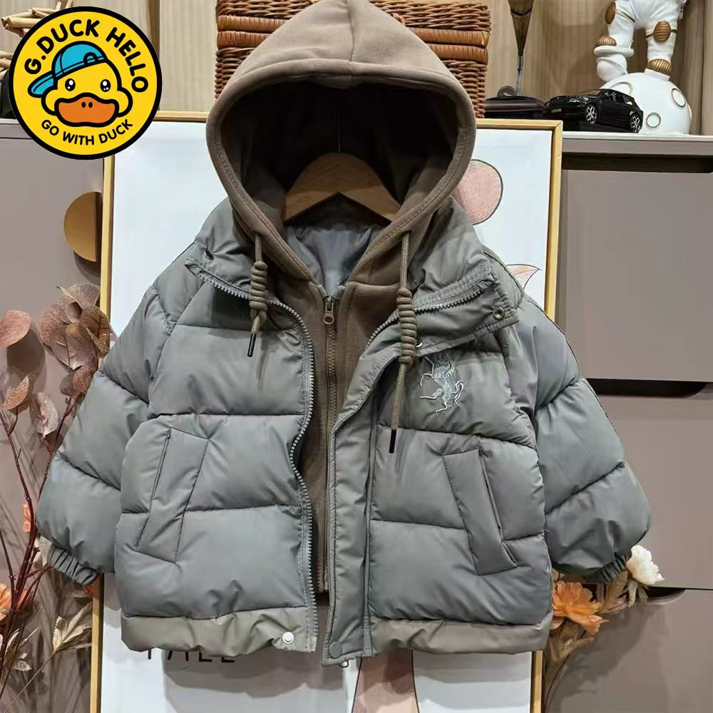 小黄鸭秋冬款童装棉服中大童加厚加绒连帽儿童防风保暖外套潮牌