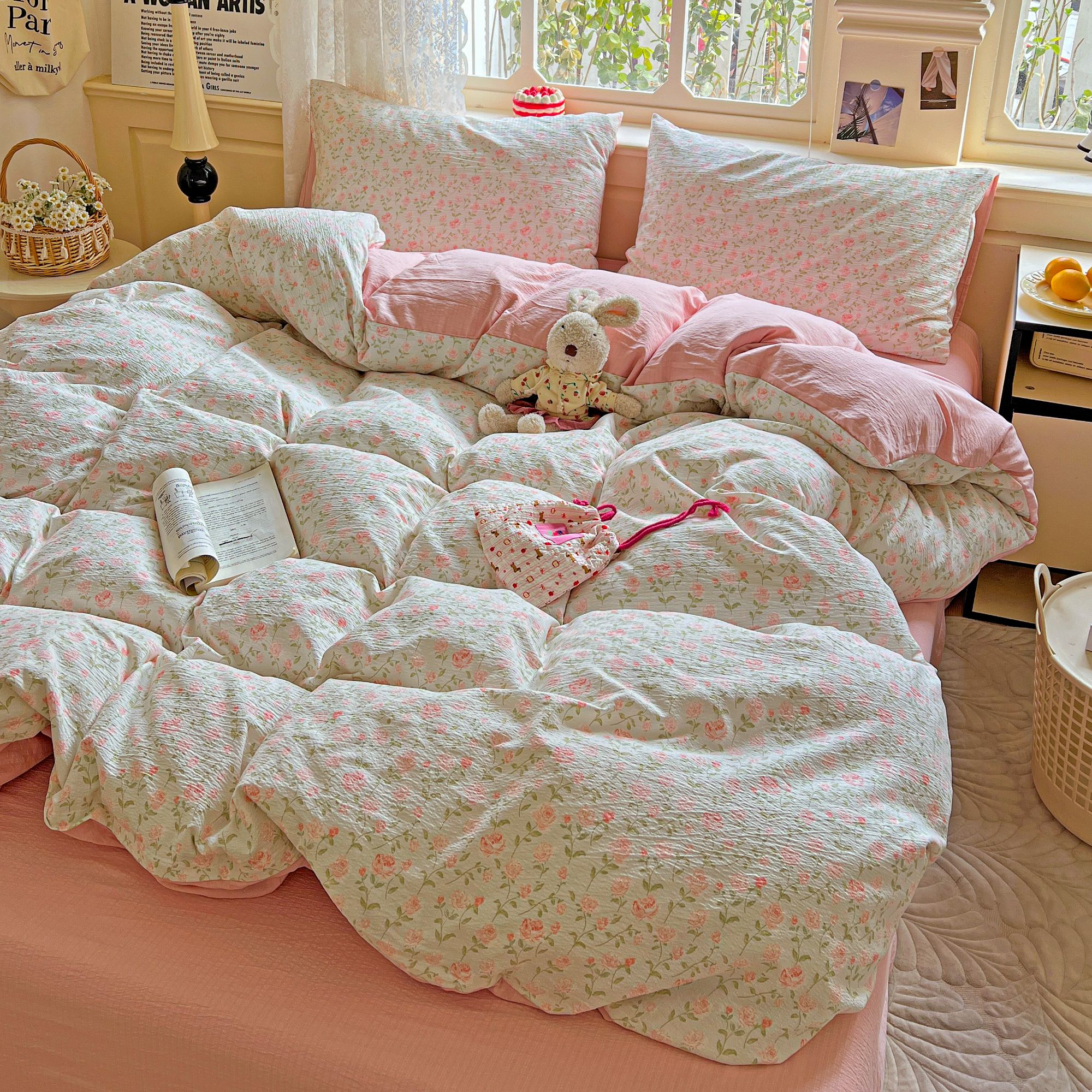 【玫瑰之恋】四季柔软ins风针织双层纱法式四件套