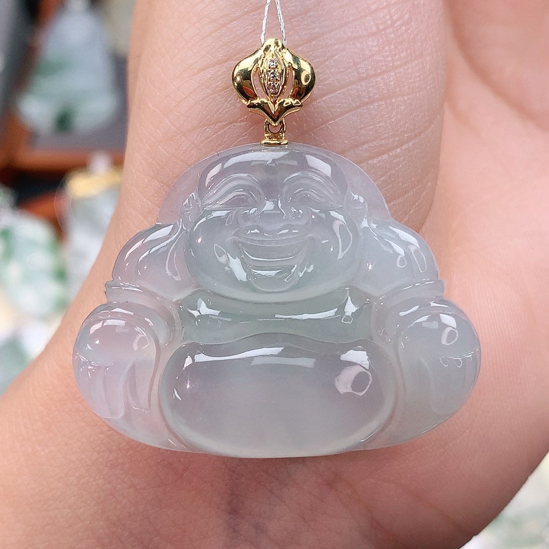 颈饰18K金镶嵌翡翠佛公