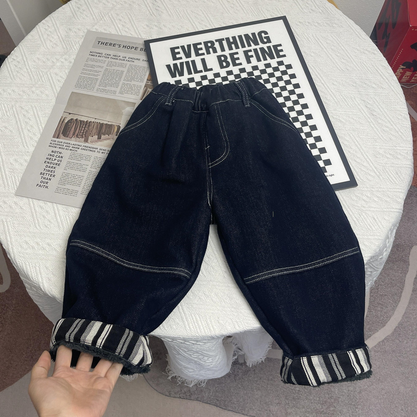 男童冬季羊羔绒针织牛仔裤新款儿童加绒加厚裤子中小童宽松长裤潮