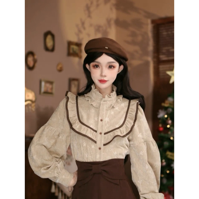 小妍【冬迟】港味复古显瘦气质设计感上衣30587