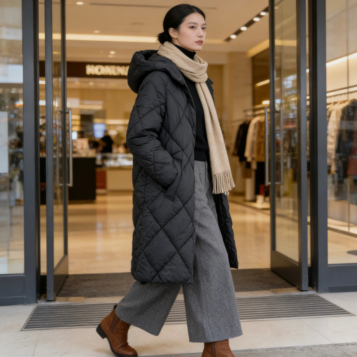 88256户外高货连帽中长款显瘦气质保暖棉服