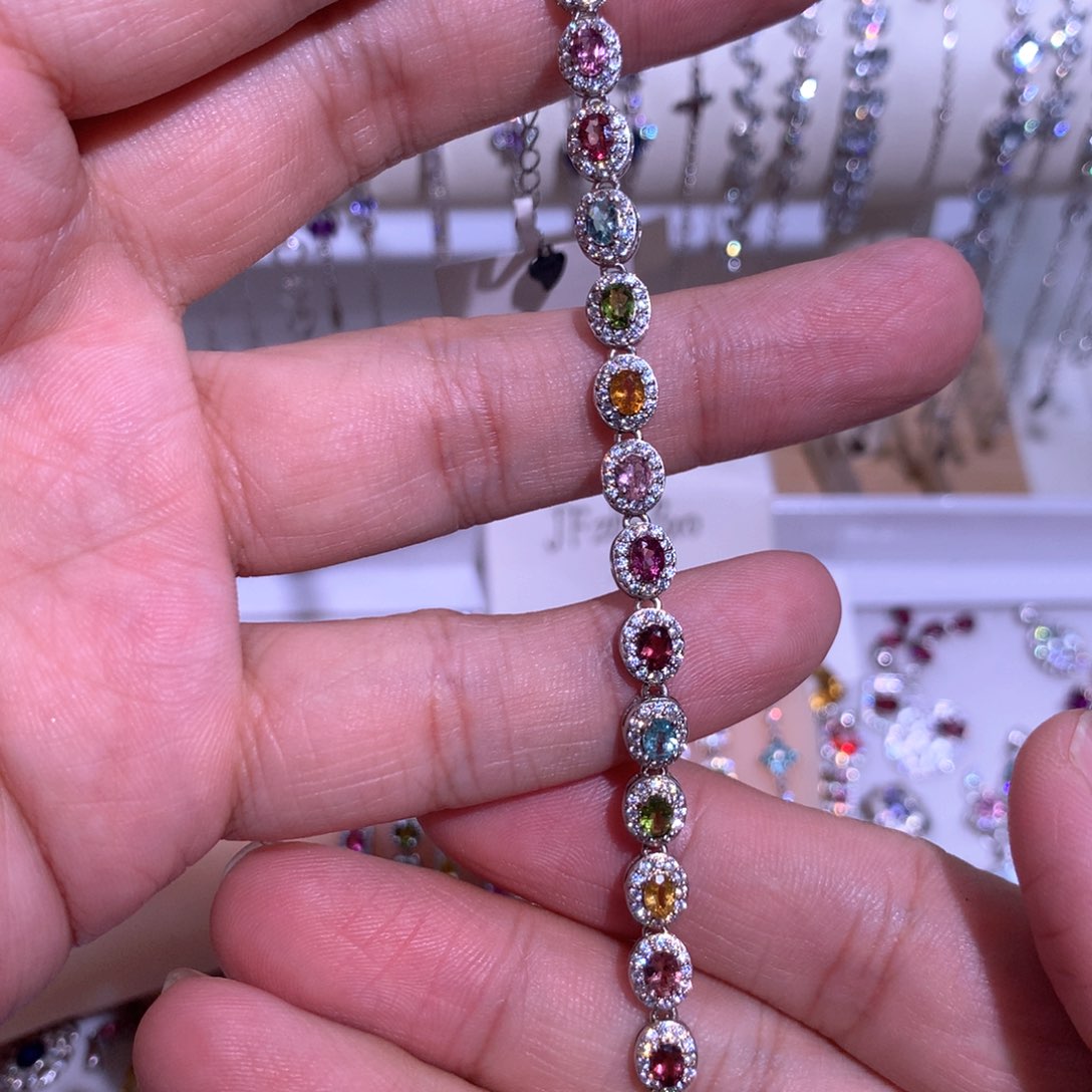 幸***花手链银S925镶嵌碧玺