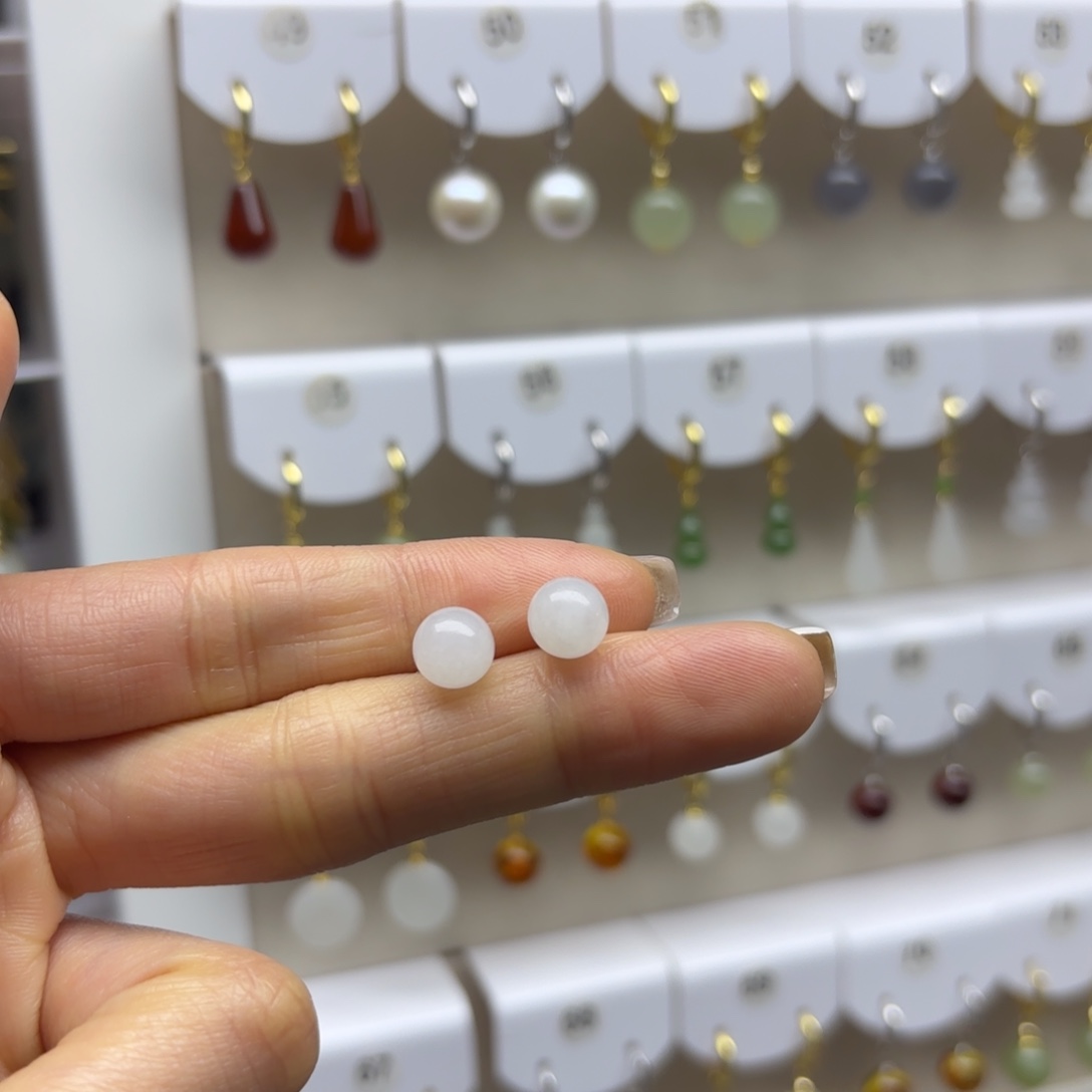 和田玉银S925镶嵌耳饰