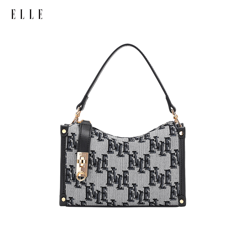 ELLE25新款软盒子包【视频同款】铆钉包复古织锦盒子包单肩斜挎包