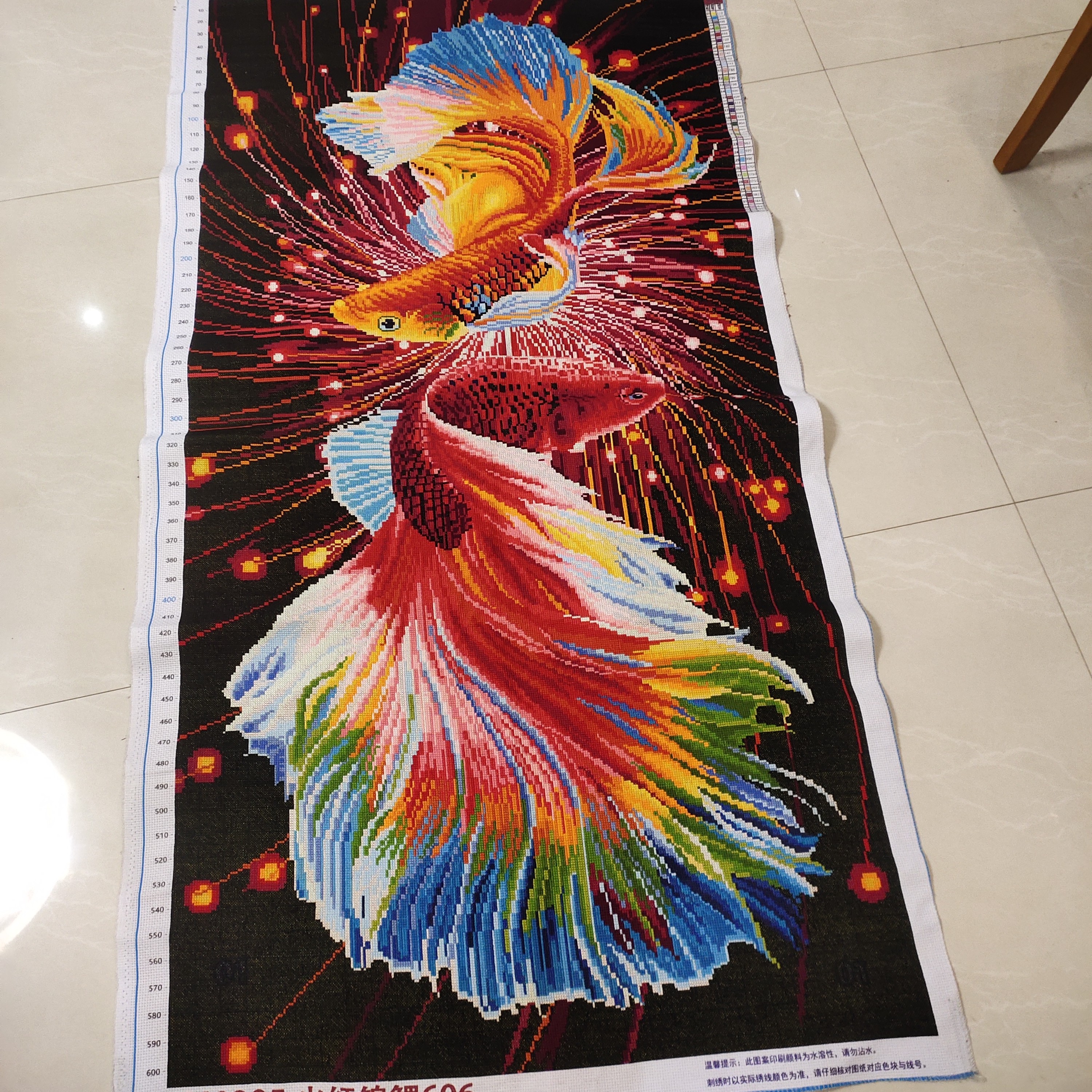 纯手工十字绣成品竖版玄关大画火红锦鲤富贵有余一米七高✘90宽