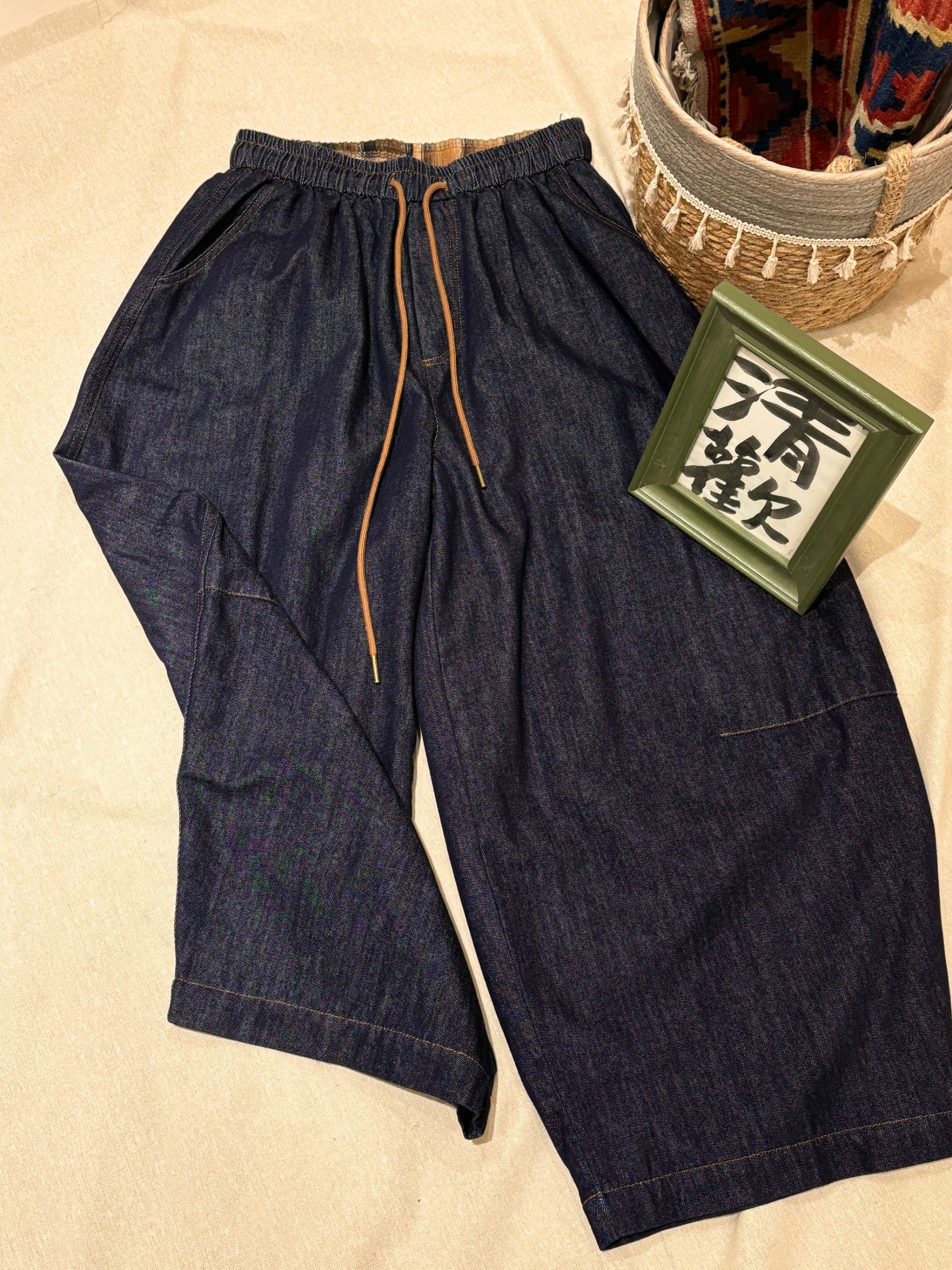 chalan 冬款抽绳牛仔加棉休闲日系裤H25D0176