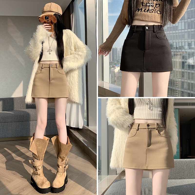 2025秋冬新款高腰显瘦弹力包臀半身裙防走光黑色A字短裙小个子女