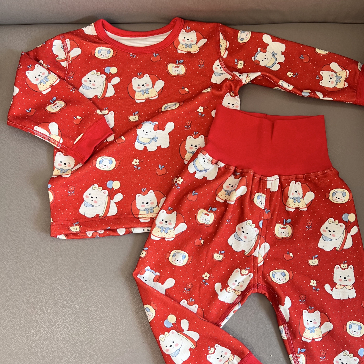 红色儿童新年喜庆羊毛蚕丝高腰护肚秋衣秋裤内衣套装