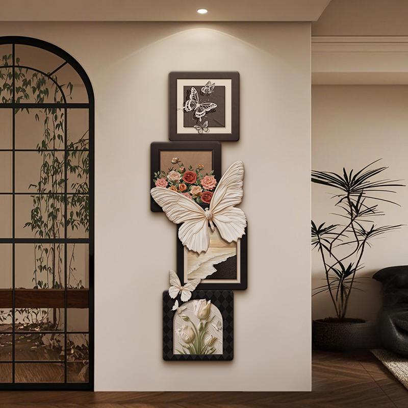 蝴蝶玫瑰玄关装饰画高级感走廊过道法式挂画中古风入户正对门壁画