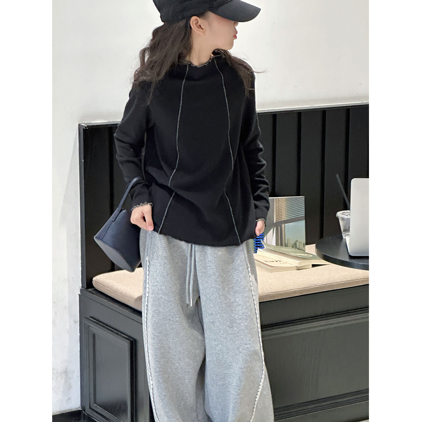 K24288木耳边半高领女童长袖T恤2025新款秋冬儿童加厚薄绒打底衫