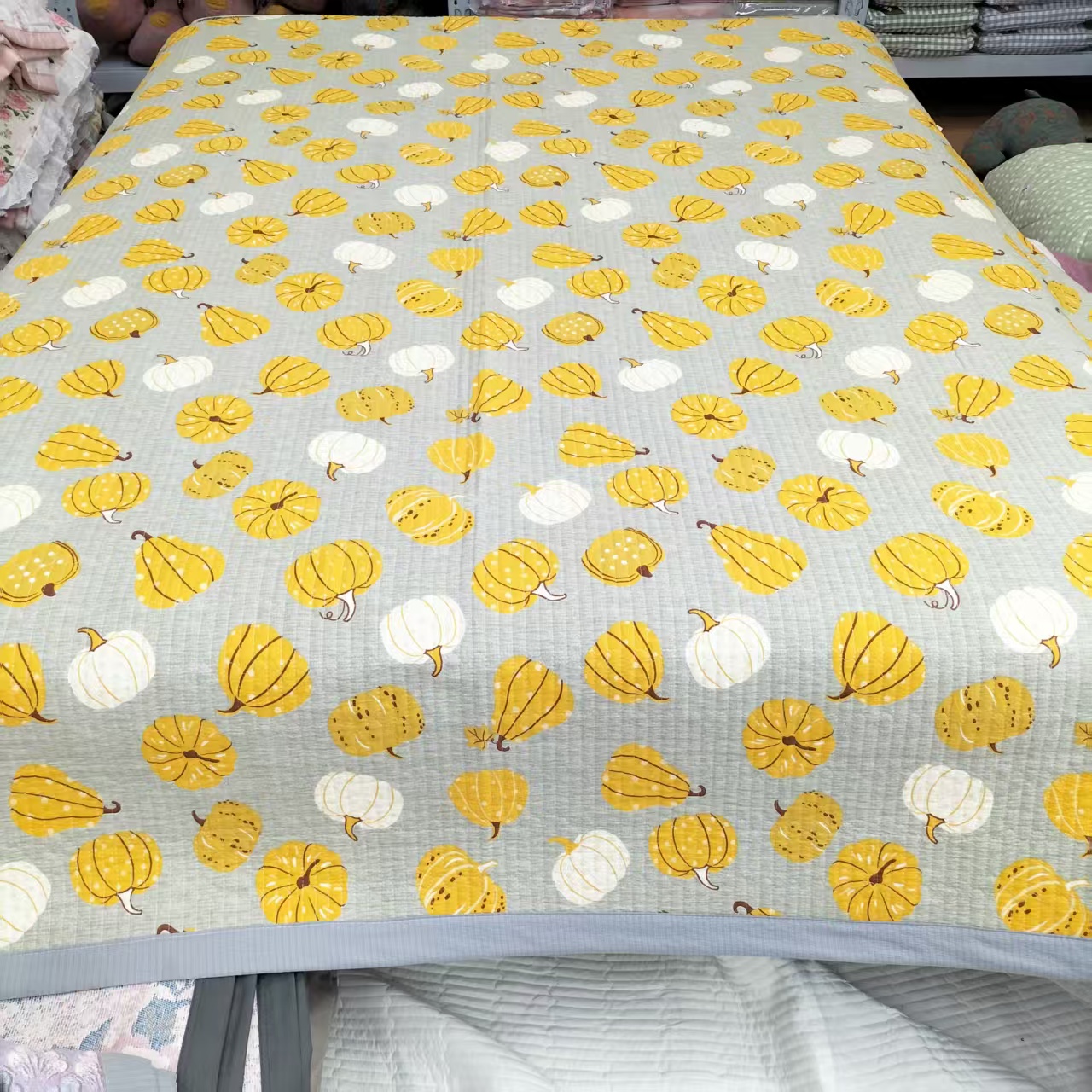 亚麻【包边床盖】<北欧南瓜>200X230cm<±5cm>绗缝多功能水洗透气