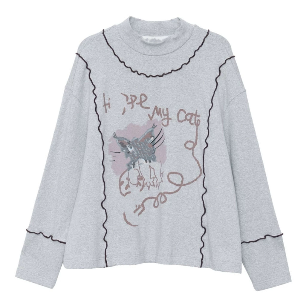 【毛线精灵】立领猫短款印花复古树甜辣防晒T恤速干通勤风轻职风