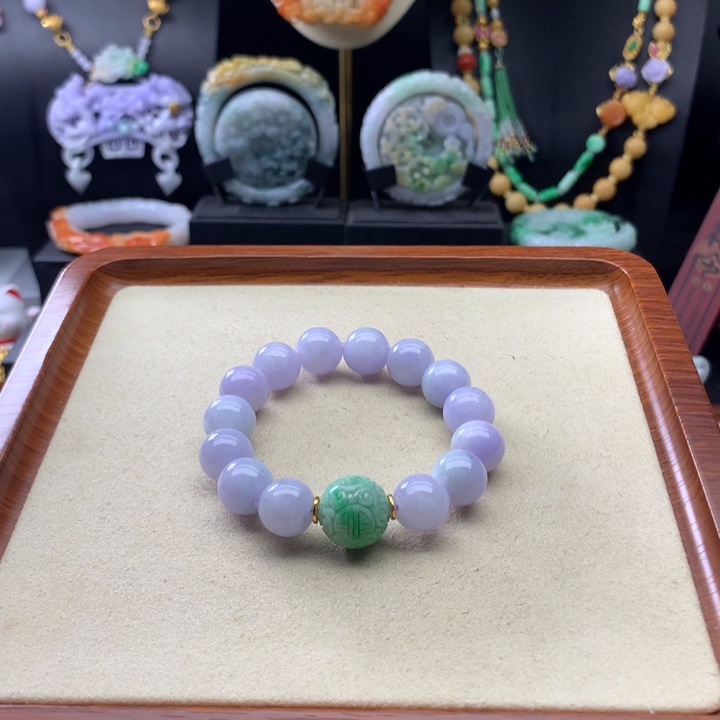 翡翠手链未镶嵌紫翡手串