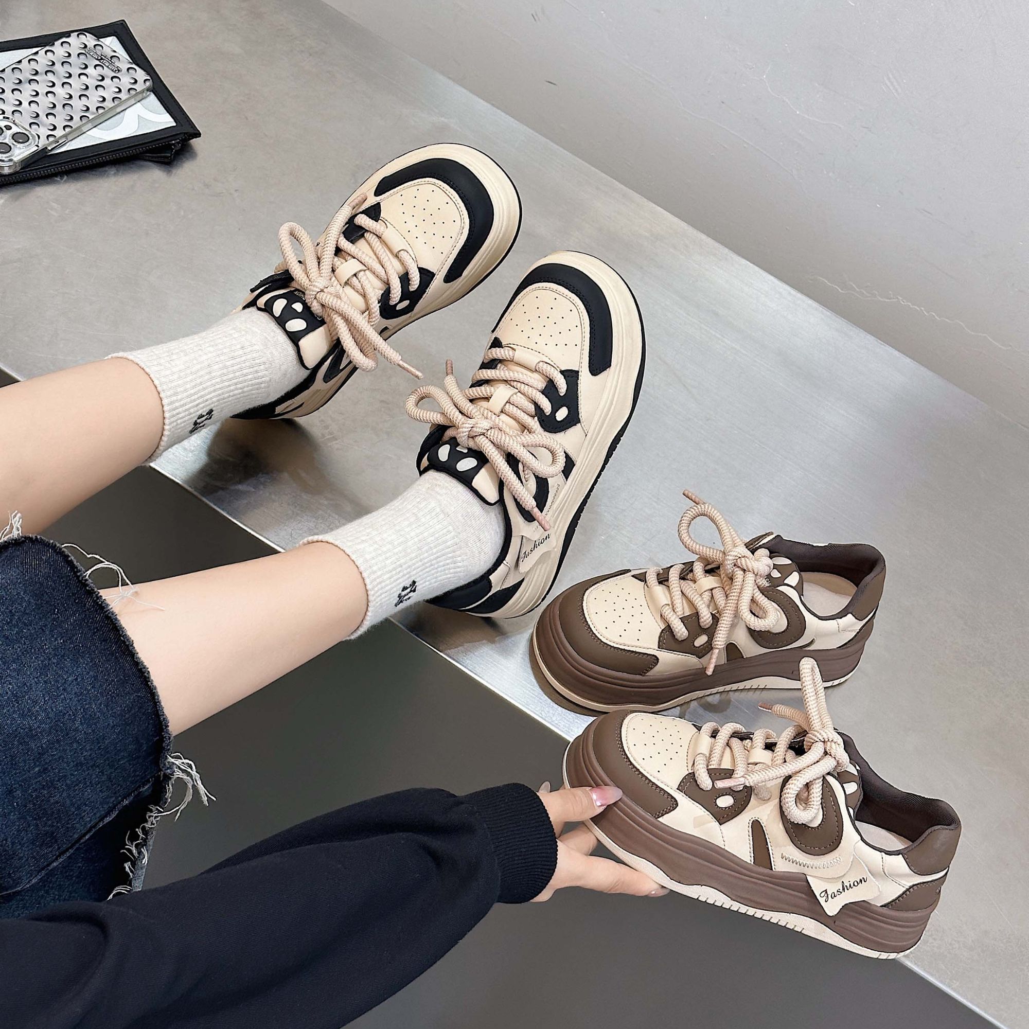 不累脚！韩版真皮百搭厚底鞋小个子增高松糕底超软轻便可暴走