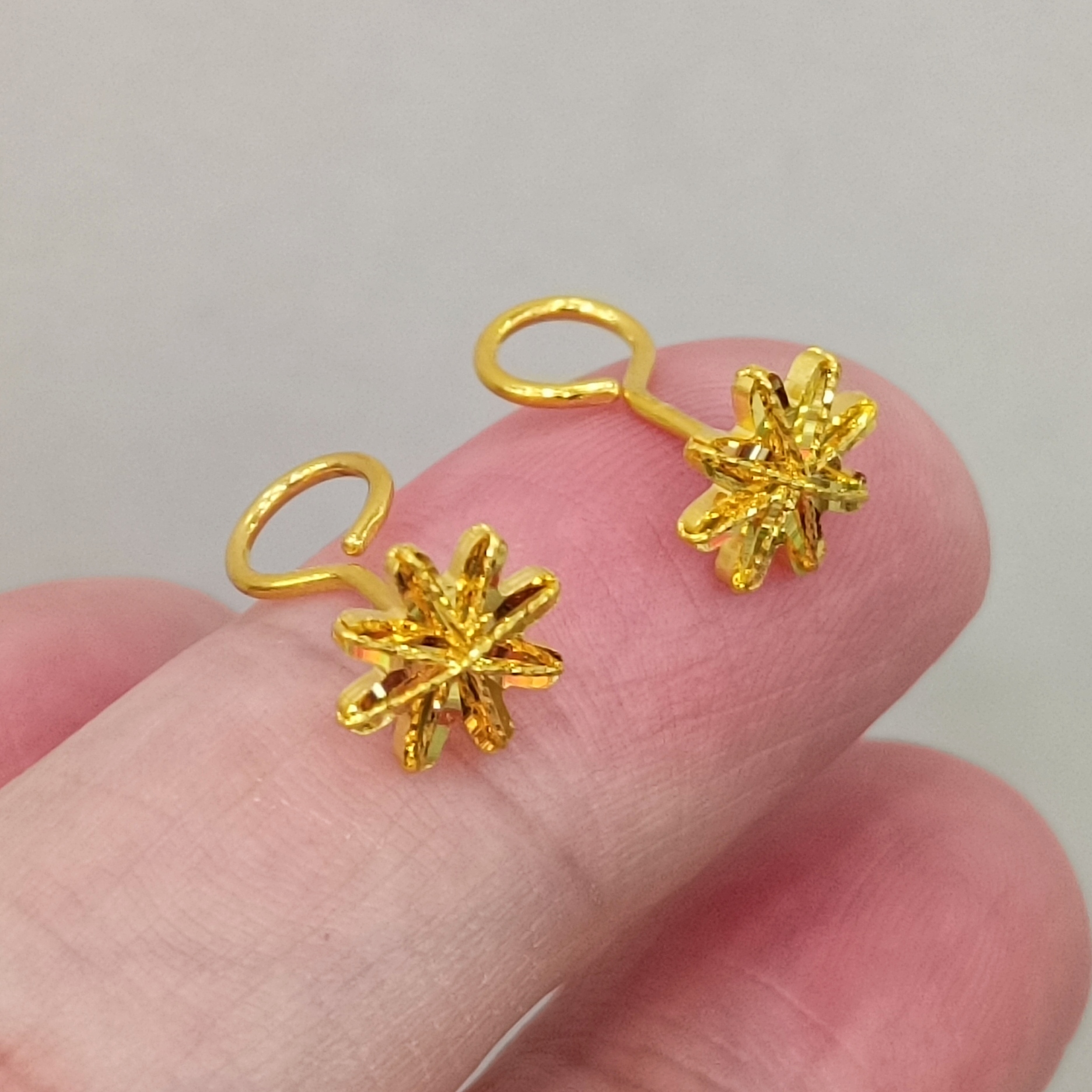 足金999黄金耳钉真金正品纯黄金弯针耳钉八芒星耳钉新款2.02g1.98