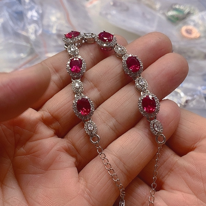 珐琅合金红宝手链073